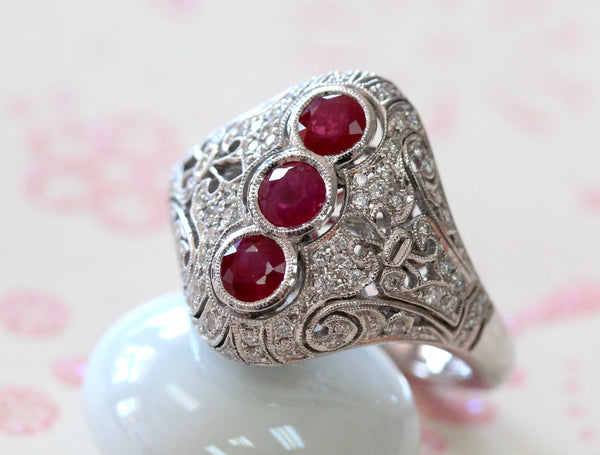 Vintage Ruby Diamond Cluster Ring 1.32ct Ruby With Cert – Antique Jewellery  Online